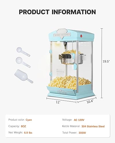 Miniatura 6 de Máquina de palomitas de maíz de 8 onzas, máquina de palomitas de maíz de mesa, máquina de maíz para encimera que hace hasta 32 tazas, máquina de