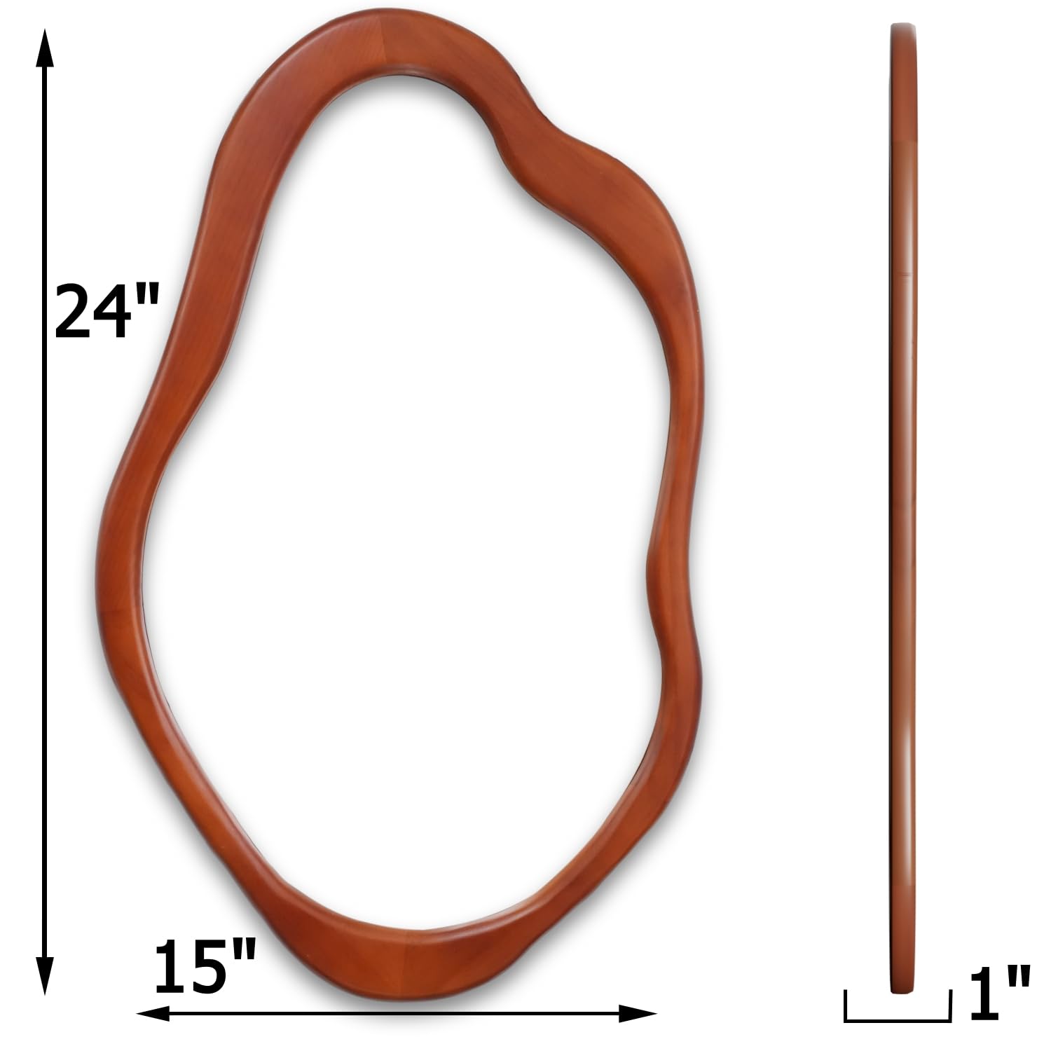 Espejo ondulado con marco de madera, moderno espejo asimétrico decorativo para dormitorio, sala de estar, entrada (nogal, 2415) 7