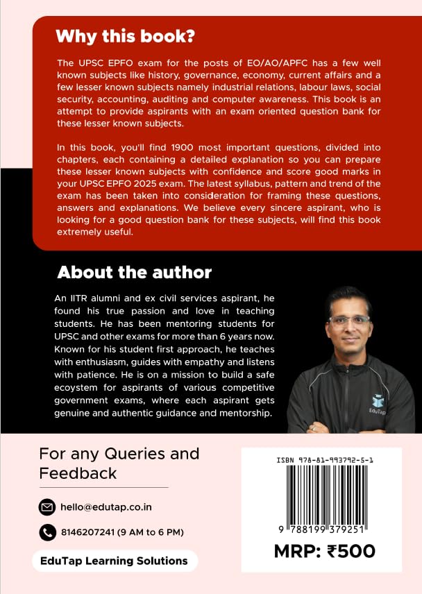 Image of UPSC EPFO EO /AO /APFC 2025 (Enforcement Officer, Accounts Officer, Assistant Provident Fund Commissioner) Questions Book on Industrial Relations | ... | Auditing | Computer Awareness by EduTap