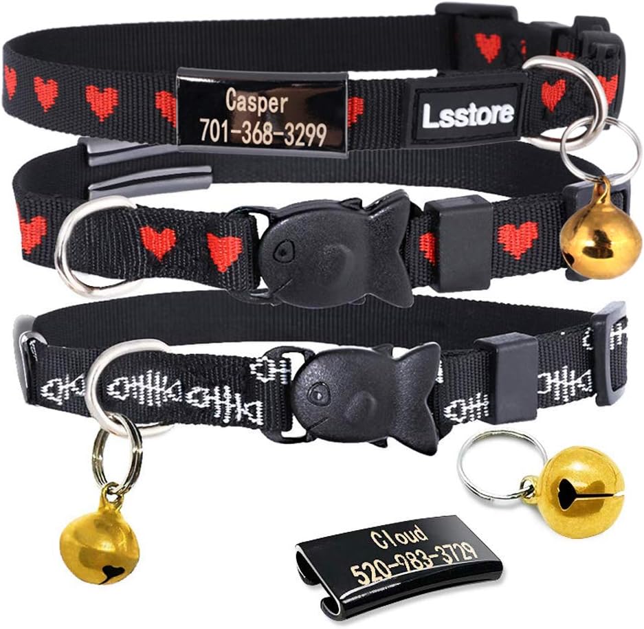DayDay Patch Personalized Cat Collar with Bell,Custom Cat Collars with Name and Phone Number Adjustable Nylon Embroidered ID Collar for Cat with Breakaway Safety Release Buckle (Style2)