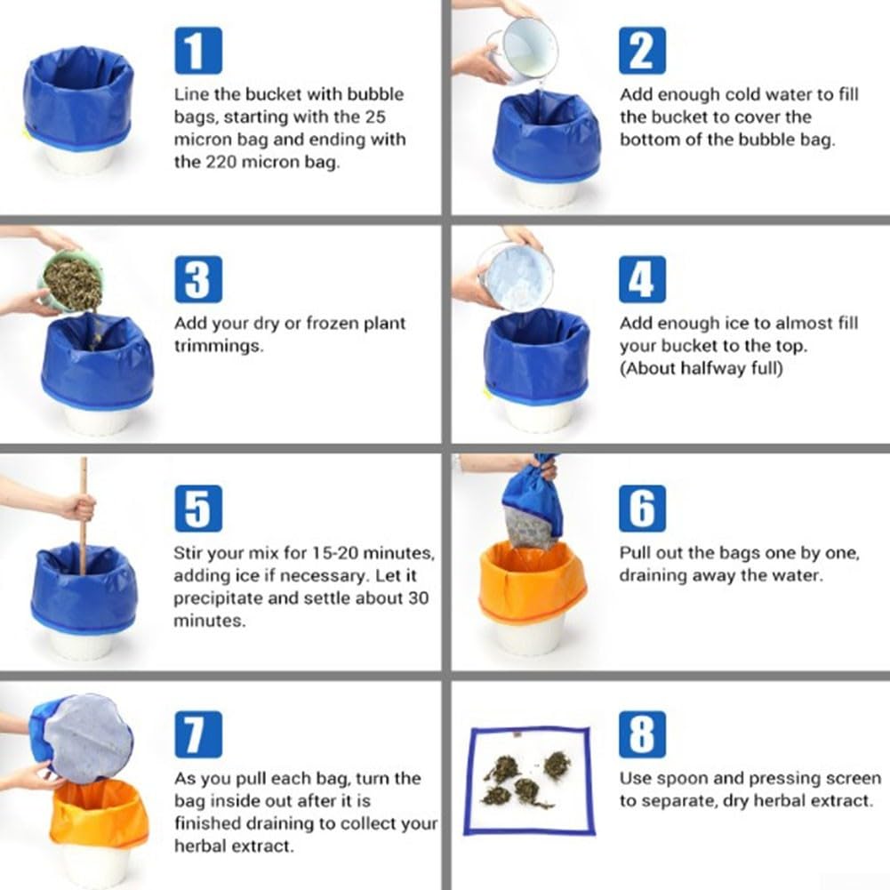 Vielseitigkeit bei Bubble Bags, 1 Gallonen 5 Beutel Bubble Bag Essenz Extractor Kräuterblasen Eisbeutel Beutel Extraktor Kit mit Presssieb