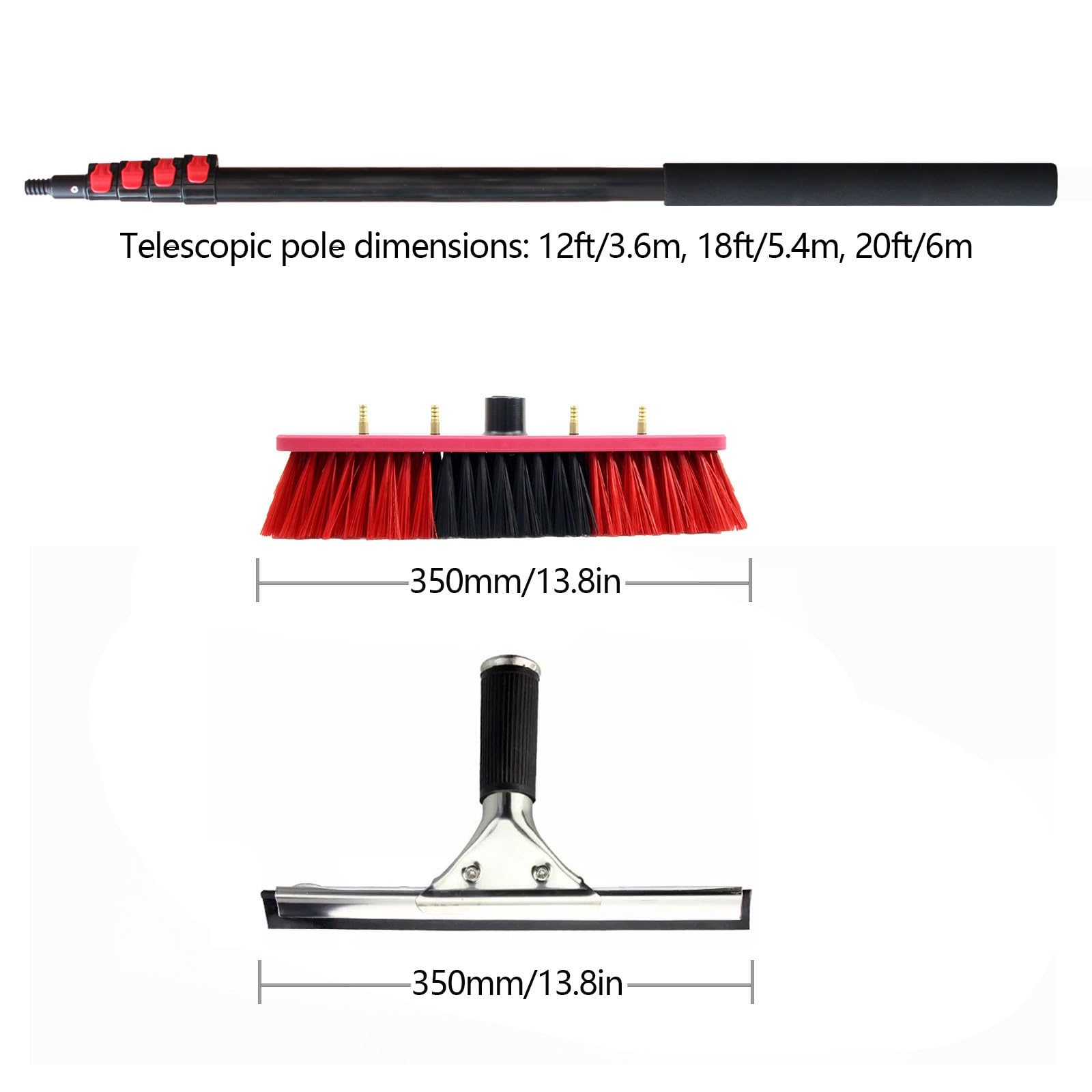 Limpieza de ventanas con raspador de barra telescópica, cepillo de limpieza fotovoltaico, techo de invernadero de limpiador telescópico, 12-20 pies, limpiador de paneles solares 20ft