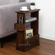 Solid Wood Bed/Sofa Side Table for Home, IDE Table with Magazine Rack & Remote Holder – Walnut Finish, Compact End Table for Living Room, Pocket Side Table - 16x6x21 Inch, Walnut Finish