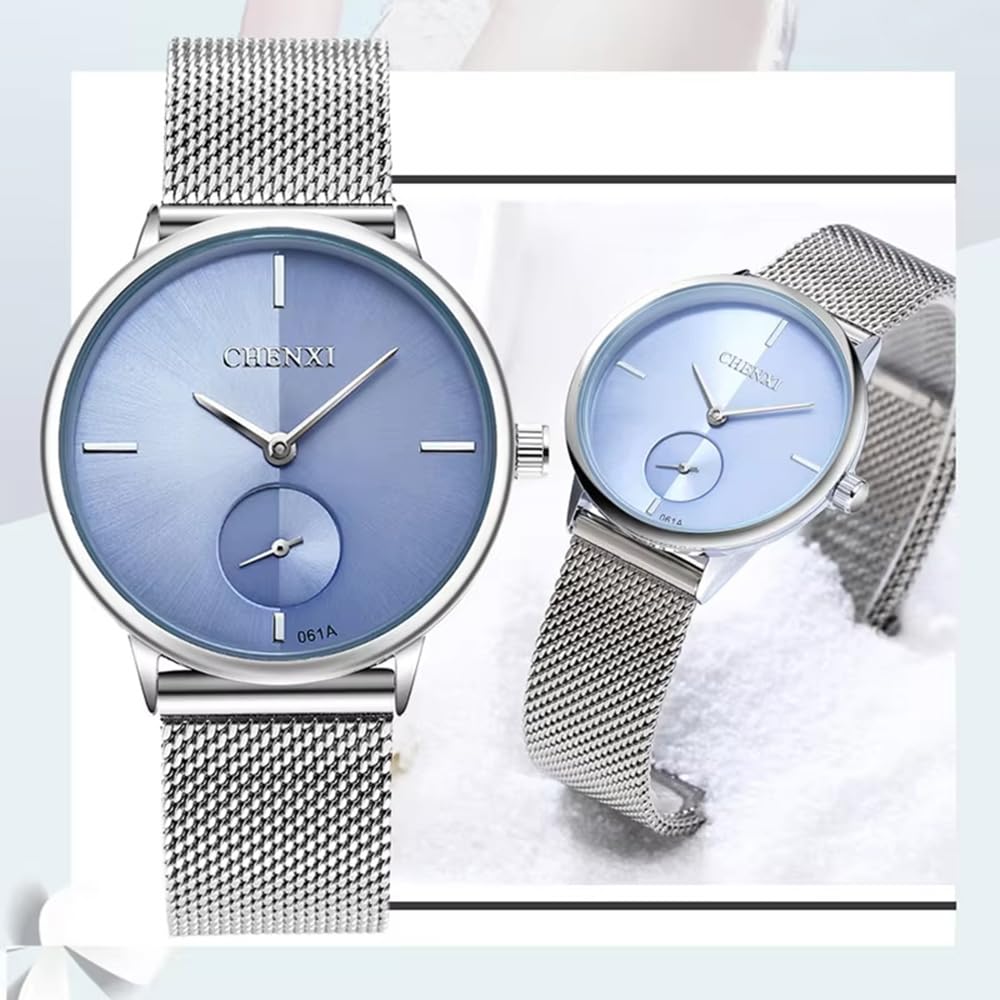 Reloj de pulsera para mujer de acero inoxidable con correa de malla trenzada de diseño simple, analógico, de cuarzo
