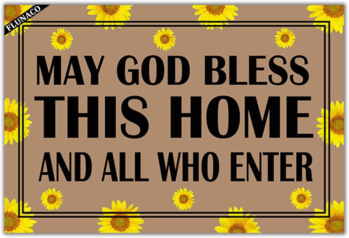 Welcome Door Mats - May God Bless This Home and All Who Enter, Sunflower Doormat for Entrance Way, Funny Mats Kitchen Rugs 23.6" x 15.7"