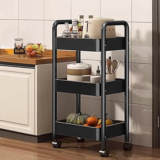 CoolLeaf KT-B3 Kitchen Storage Rack, Steel Kitchen Trolley with Wheels, Hooks and...