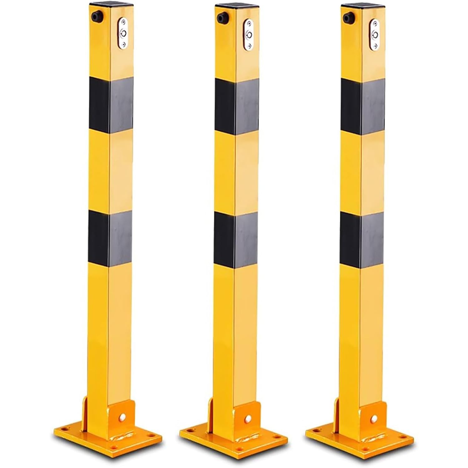 Bolardo de estacionamiento plegable de acero con cerradura, poste de seguridad extraíble, barrera de calle resistente para seguridad de garaje, rayas de advertencia, protección duradera para vehículos