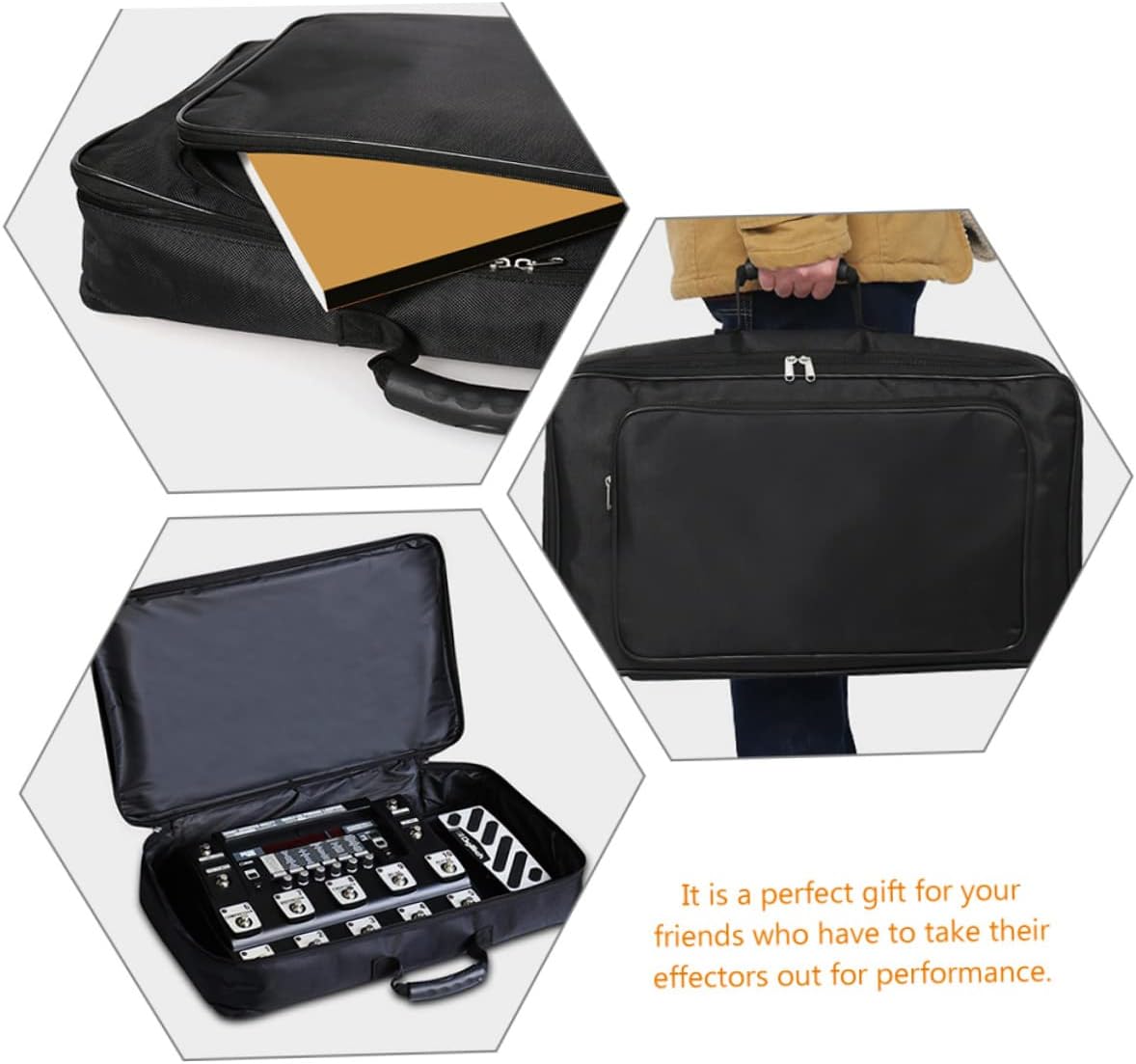 Portable Oxford Cloth Audio Effector Bag Waterproof Design Large Storage Case for Guitar Pedals and Accessories for Musicians and Performers Black