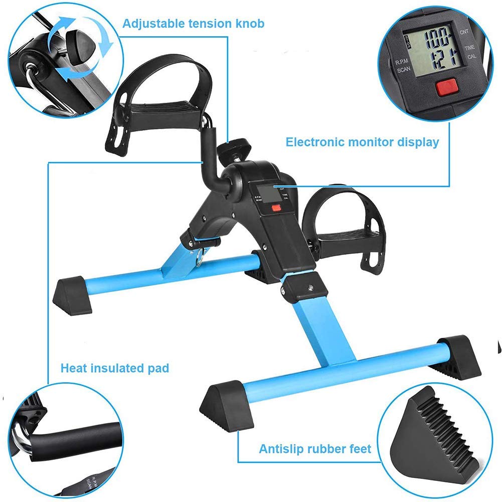 Pedale Ginnico, Pedale Ginnico Pieghevole, Mini Cyclette con Resistenza Regolabile, Pedale Portatile da sotto la scrivania, con Display LCD per Braccia e Gambe