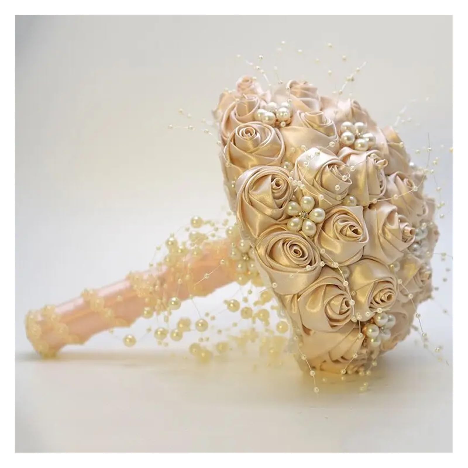 ZGCrumphant Artificial Wedding Bouquet Beautiful Artificial Rose Ribbon Flowers Pearls Beaded Bridal Bouquet Bridesmaid Wedding Bouquets(Color2)