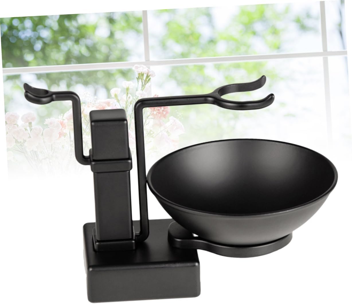 MERRYHAPY 2pcs Shaving Rack and Bowl Set Metal Shaving Brush Stand for Men Black Resistant Space-saving Design Includes Bowl and Brush Holder for Wet