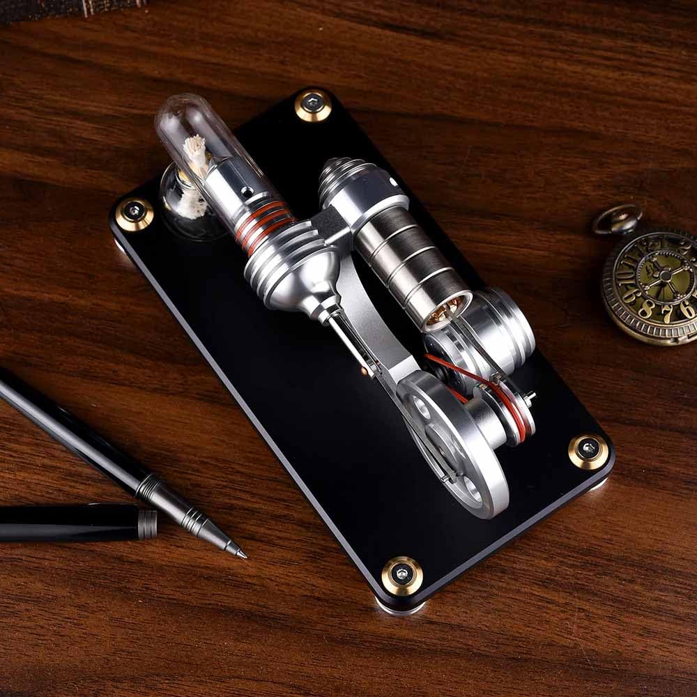 Model mikro silnika Stirlinga, pojedynczy cylinder metalowy, mini silnik spalinowy zewnętrzny, szczotkowany silnik, podstawa ze stopu aluminium M14-03-L