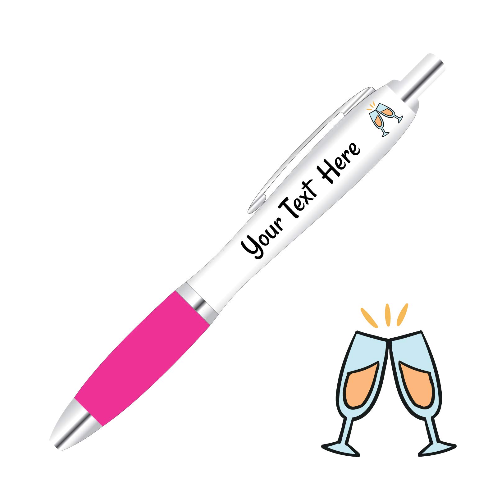 Full Colour Printed Personalised Wedding Pens *Qty - 60* - Pink Pen Grips *Champagne Design*