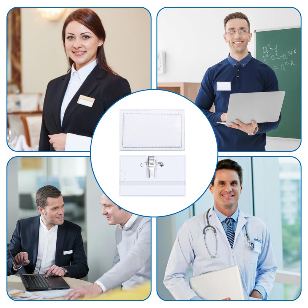 Portabadge Impermeabili Orizzontale Plastica con Clip e Spilla 9x5,6 cm per Infermiere Scuole Ufficio