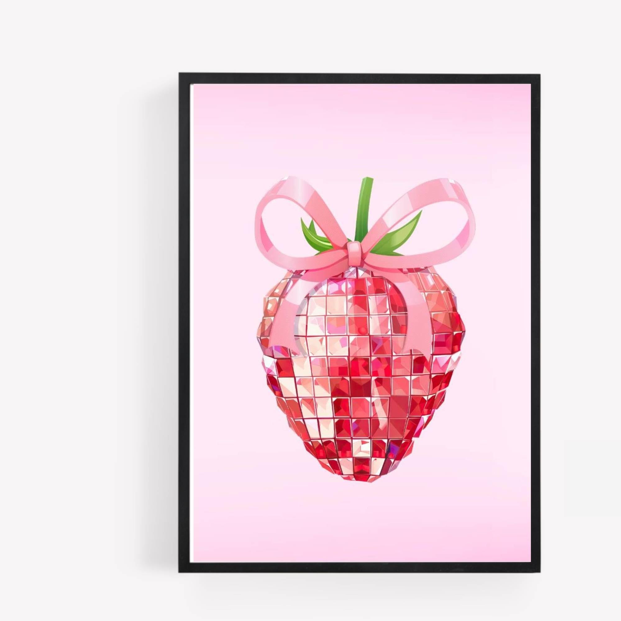 disco mirror ball strawberry fruit A4 UNFRAMED PRINT PICTURE aesthetic preppy kitchen wall art Home decor Decorating gift