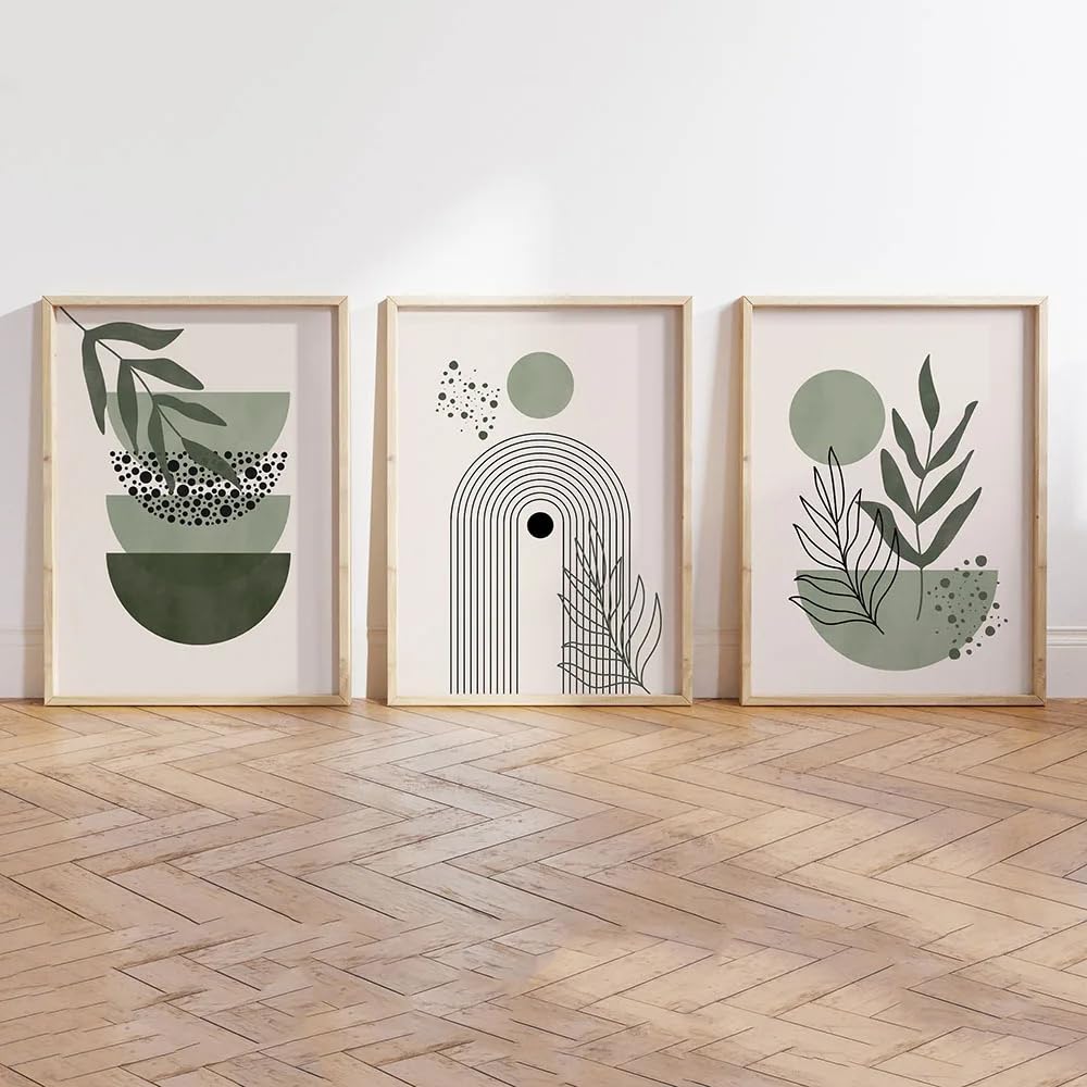 Wuhbcz Green Canvas Paints-Boho Plants Abstract Geometric Line Wall Art Canvas Painting Nordic Posters And Prints Pictures For Living Kitchen Room Decor-60 * 70Cm/3Pcs (No Frame)