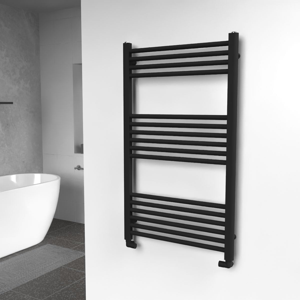 Lux Heat Black Ladder Towel Radiator 1000Mm (H) X 600Mm (W)