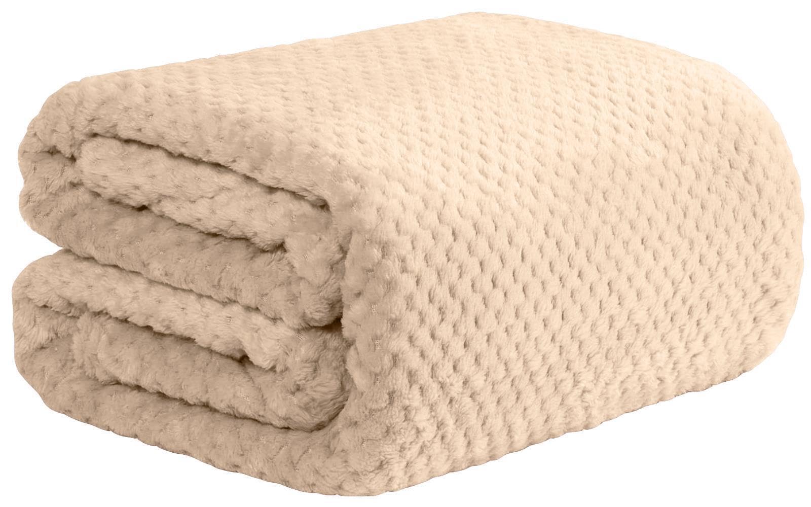 True Face Waffle Blanket Throw Over Sofa Bed Warm Fleece Faux Fur Camel 150 X 200cm