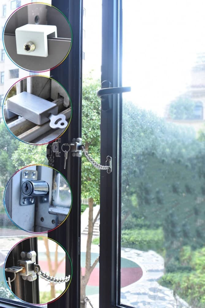 Blokada okna Zabezpieczenie przed dziećmi UPVC, Blokada łańcuszka do okien i drzwi przesuwnych 4 szt