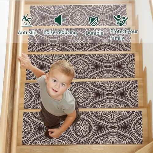Alfombrillas de escalera antideslizantes para perros y niños, protectores de peldaños marrón 5