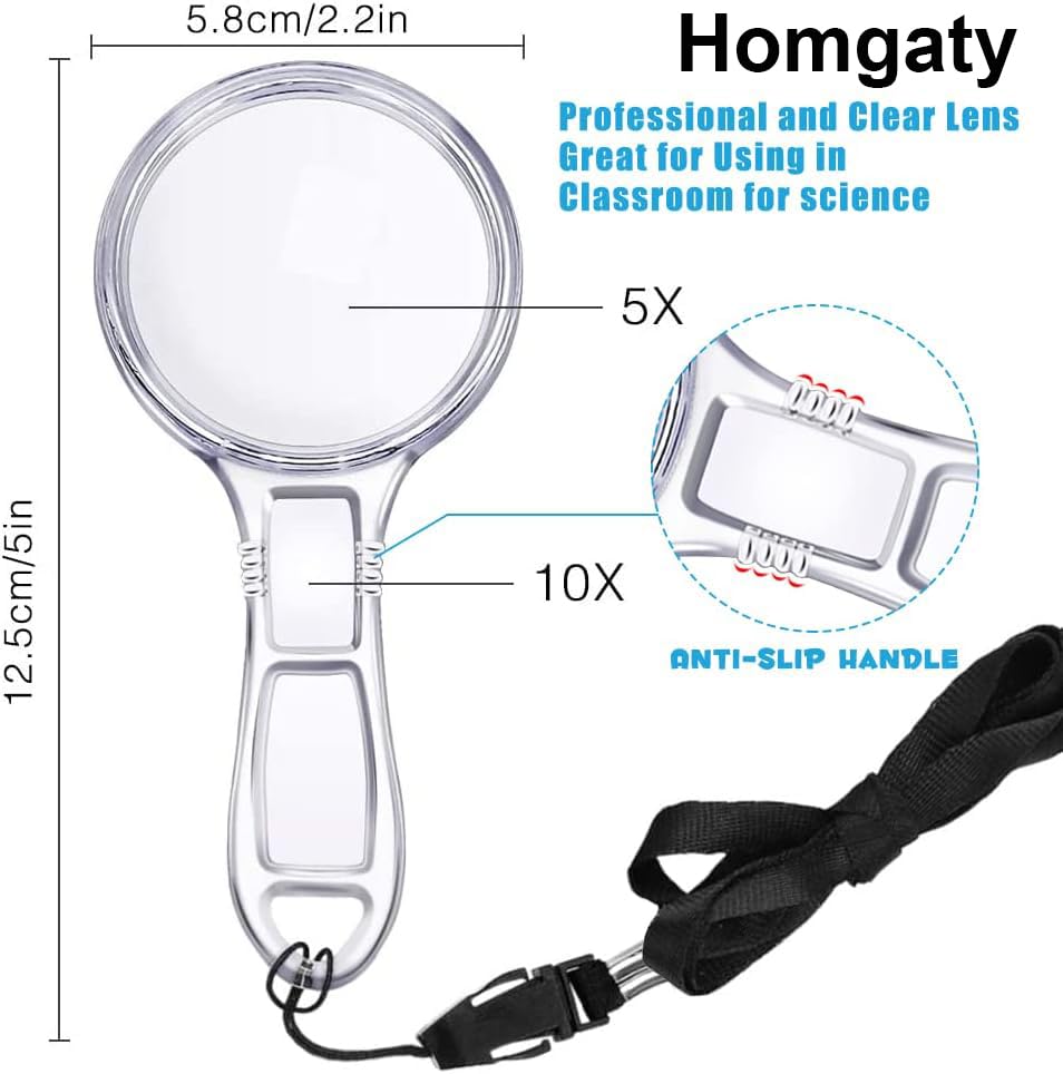 Homgaty 10Pcs Handheld Magnifier, Reading Magnifying Glasses with Lanyards, 6X Lenses for Seniors Low Vision,Books, Pages - Image 2