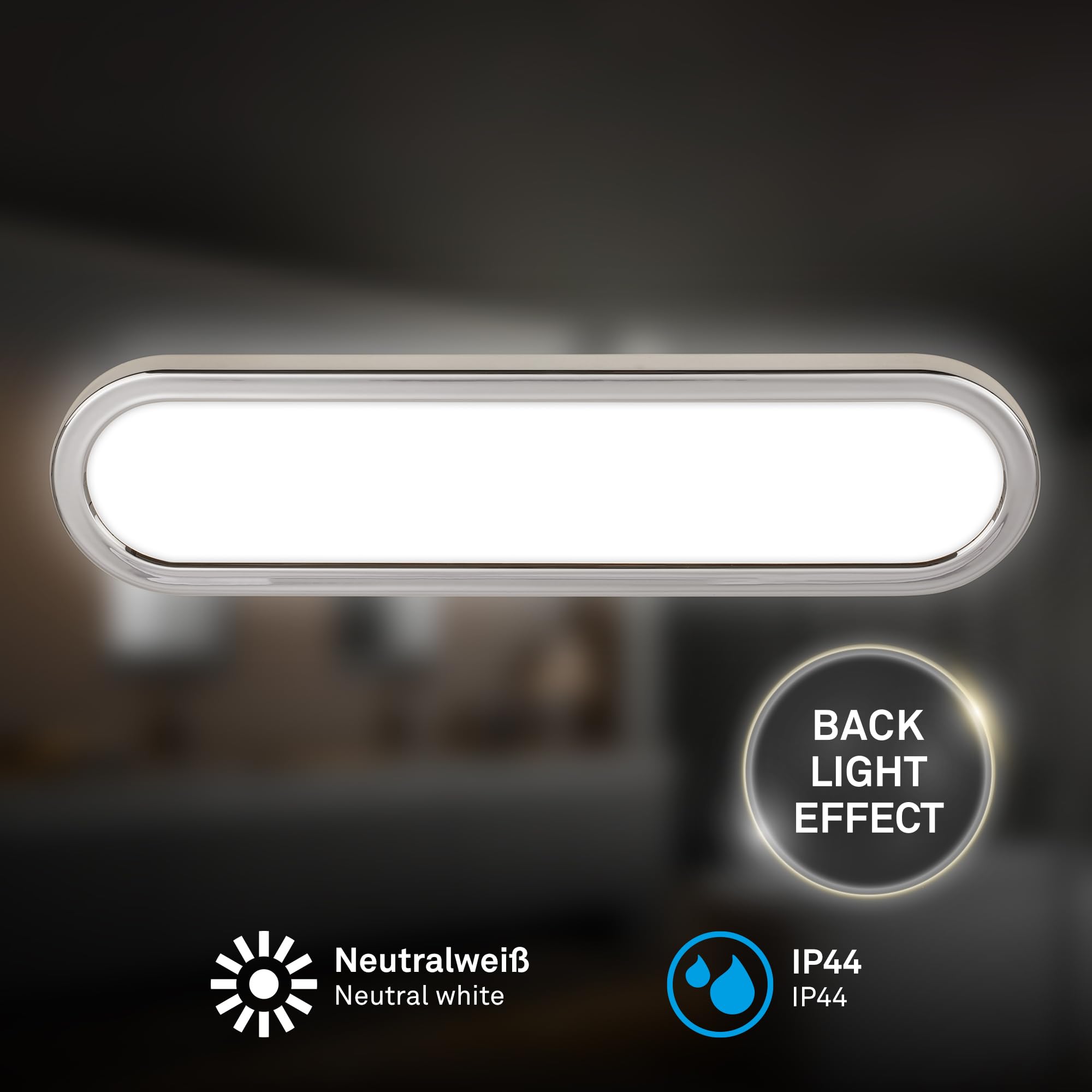 BRILONER - LED Spiegelleuchte Bad mit indirektem Licht, IP44 Spritzwasserschutz, Wandmontage, Badezimmerlampe, Spiegellampe Bad, Lampe Badezimmer, Badlampe Wand, 35 x 9 x 4 cm, Chrom