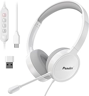 سماعات للرأس بسلك للكمبيوتر مع مايكروفون عازل للضوضاء بمنافذ USB-A/USB-C للعمل والمكتب والدروس الأونلاين واجتماعات زووم وسكايب من باندر