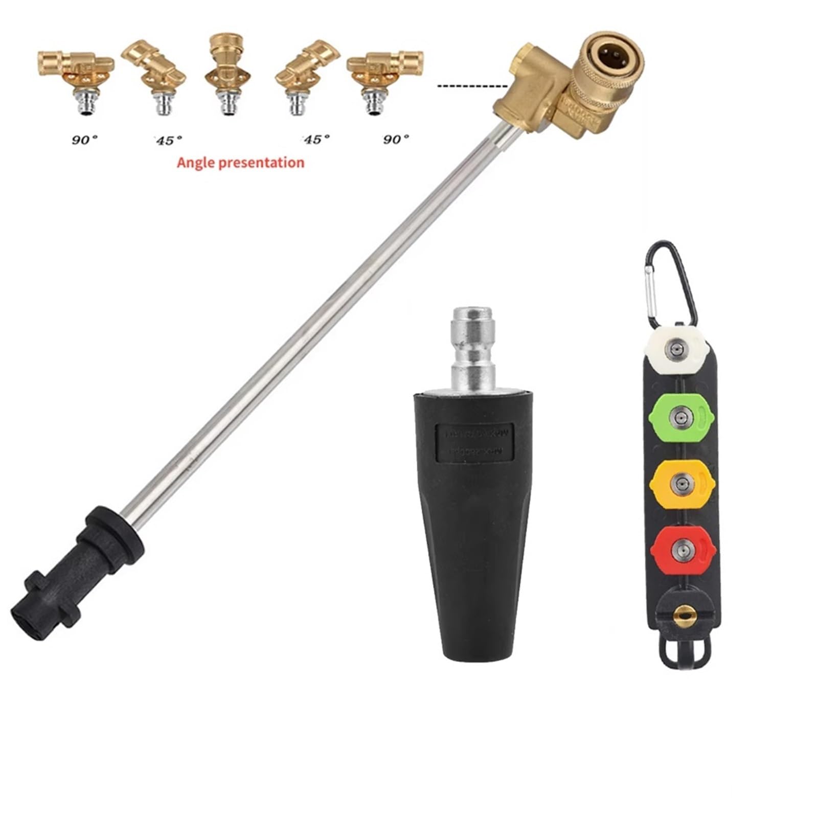 Varita de extensión Lavado Alta presión for K2 K3 K4 K5 K7 con Adaptador acoplador pivotante 180 Grados y boquillas Adecuado para Jardines y azoteas(B)
