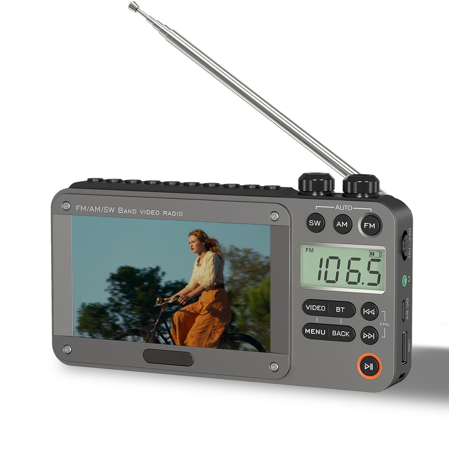 720p 4.3" Screen AM FM SW Movie Video Radio with Bluetooth, Rechargeable Pocket Digital Movie Video Player Radio, Support USB/Micro SD Card, 5W Loud Speak and Headphone Jack for Travel Gifts