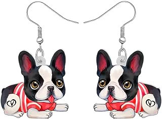 Acrylic Cute Heart Donut Boston Terrier Earrings Funny Puppy Pets Dog Animals Dangle Novelty Jewelry For Women Dog Lovers Gifts