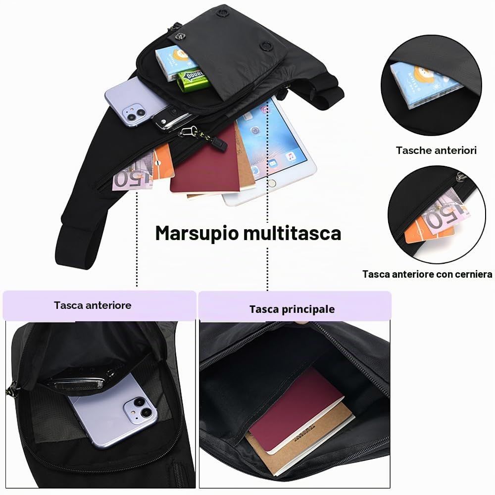 A-QMZL Borsa a tracolla per uomo e donna, borsa a tracolla sottile, antifurto, impermeabile, leggera, multi tasche, borsa a tracolla per viaggi, sport, escursionismo
