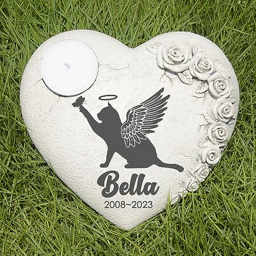 HENTOL Personalized Cat Memoiral Stones, Cat Grave Markers Outdoor, Pet Headstones for Cats, Cat Tombstone, Pet Memorial Garden Stones, Cat Memorial Gifts for Loss of Cat