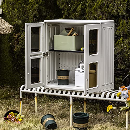 Mrosaa Indoor Outdoor Storage Cabinet Waterproof With Shelf, Lockable Outdoor Box For Indoor/Outdoor/Garage Storage For Garden Tools/Lawn Care Accessories, White… #TOP1