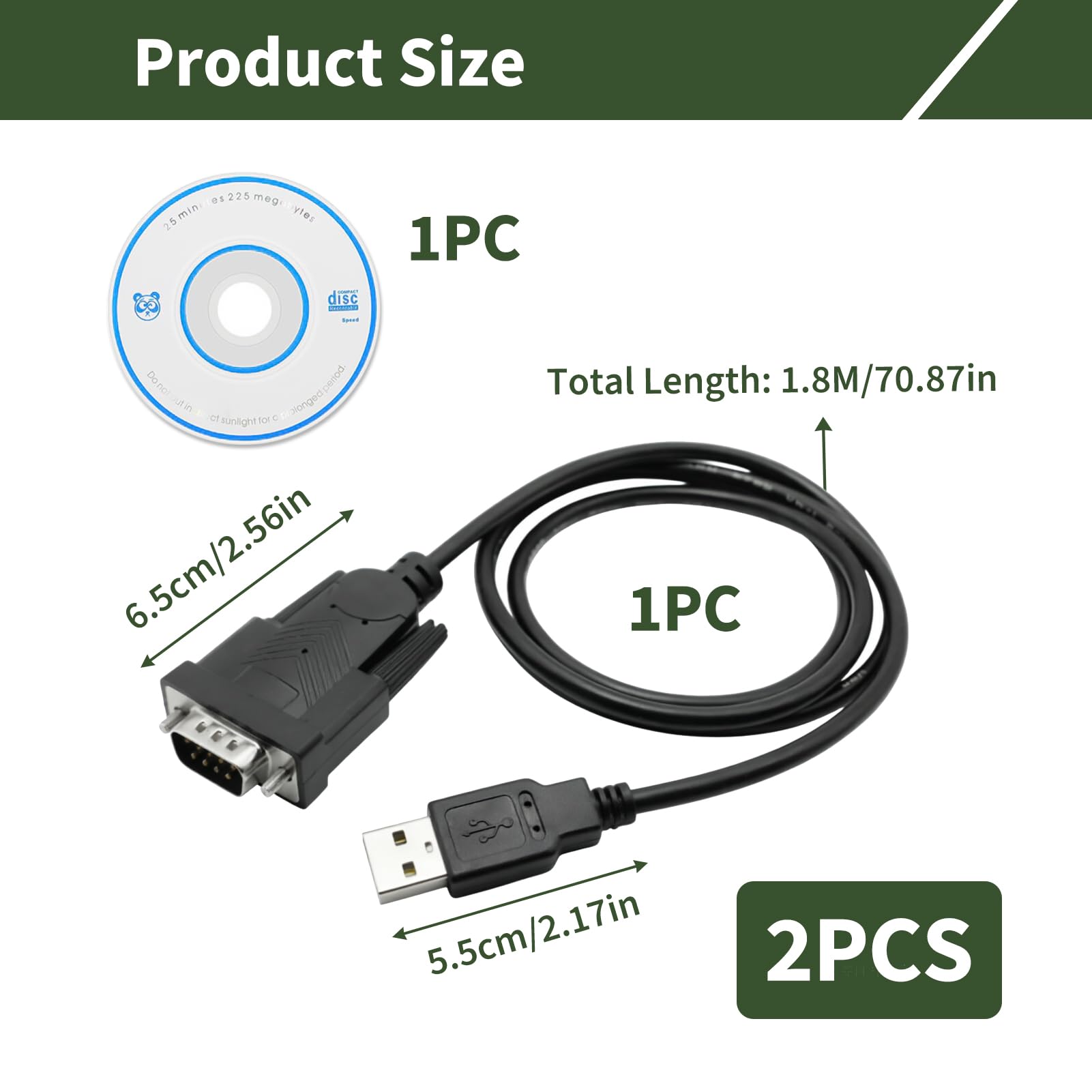 USB Seriell auf RS232 DB9 Buchse, 1,5 m, Serieller USB auf DB9 9-poliger Konverter mit Prolific-Chipsatz, COM-Port-Kabel für Windows Mac Linux, für Router GPS Scanner