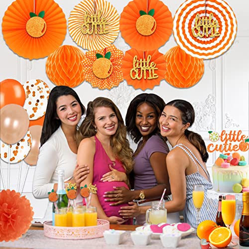 Little Cutie Baby Shower Decorations, Hombae Orange Party Supplies Kit, A Little Cutie Is On The Way Banner Cake Topper Citrus Cupcake Topper Confetti Balloons For Tangerine Baby Shower #TOP6