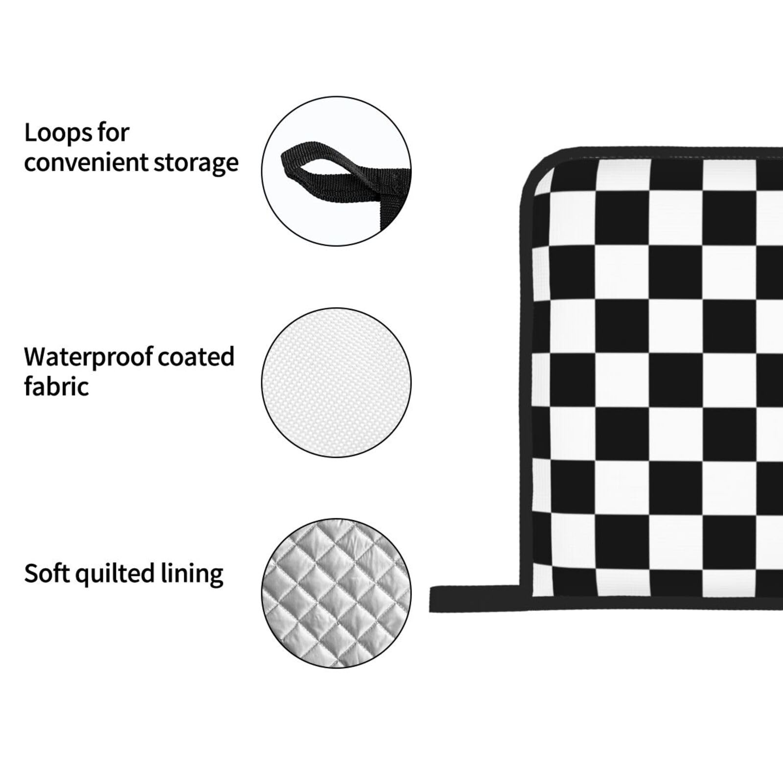 Juego de 4 manoplas de horno y agarraderas con estampado a cuadros en blanco y negro, juego de 4 guantes de horno y agarradera adecuados para barbacoas, hornear, cocinar en microondas