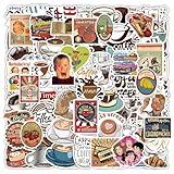 Sixberry 100 Pcs Vintage Coffee Stickers, Vinyl Waterproof Retro Old Movide Poster Coffee Mug Stickers Decals Bulk for Water Bottles Coffee Bar Cups Kitchen Decor Laptop Scrapbooking Car Party Favors