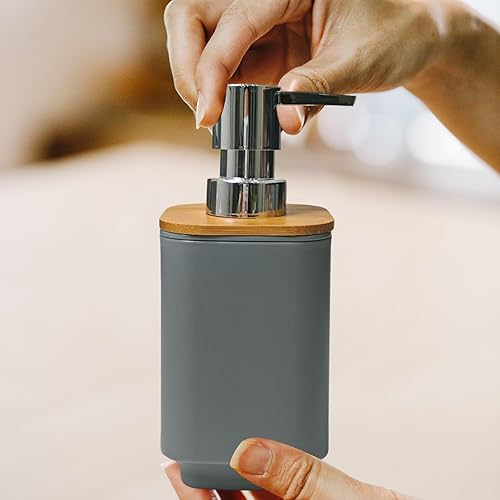 Miniatura 9 de CYCFORCE Juego de 8 accesorios de baño de bambú con cortina de ducha (gris, 8 piezas)