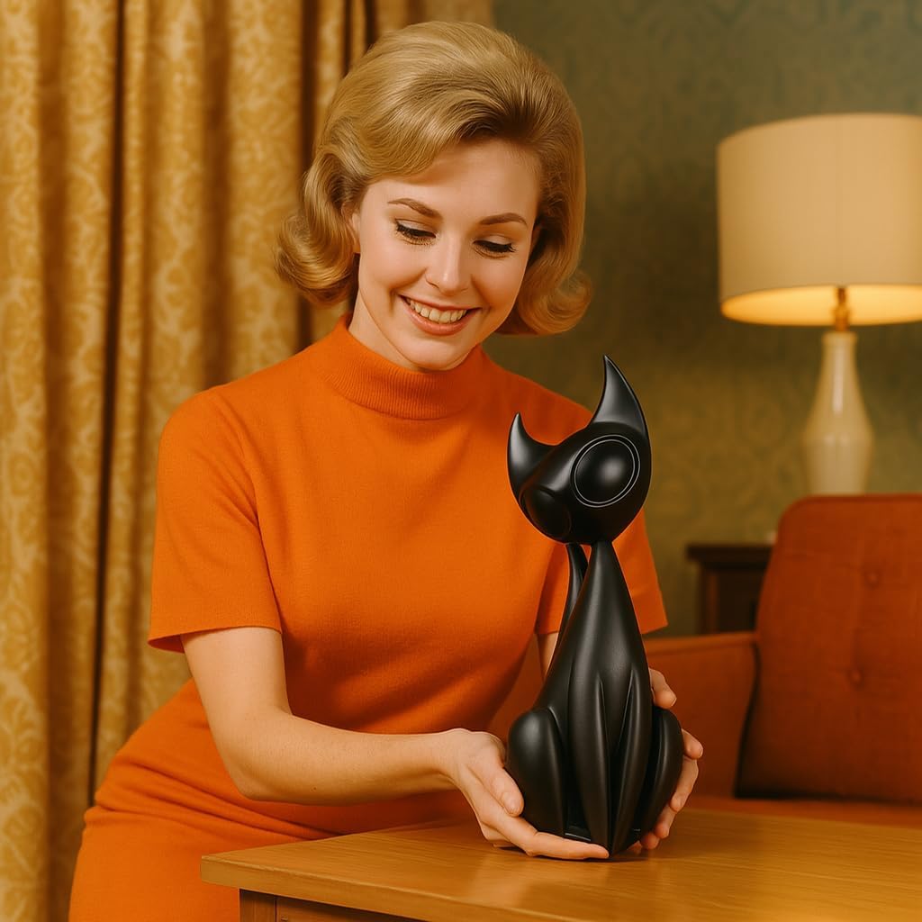 Atomic Cat Sculpture 9.7" Retro Mid-Century Modern Art Decor MCM MidMod Gift Plastic Custom Colors Made in USA Space Age Vintage Inspired (Silver)