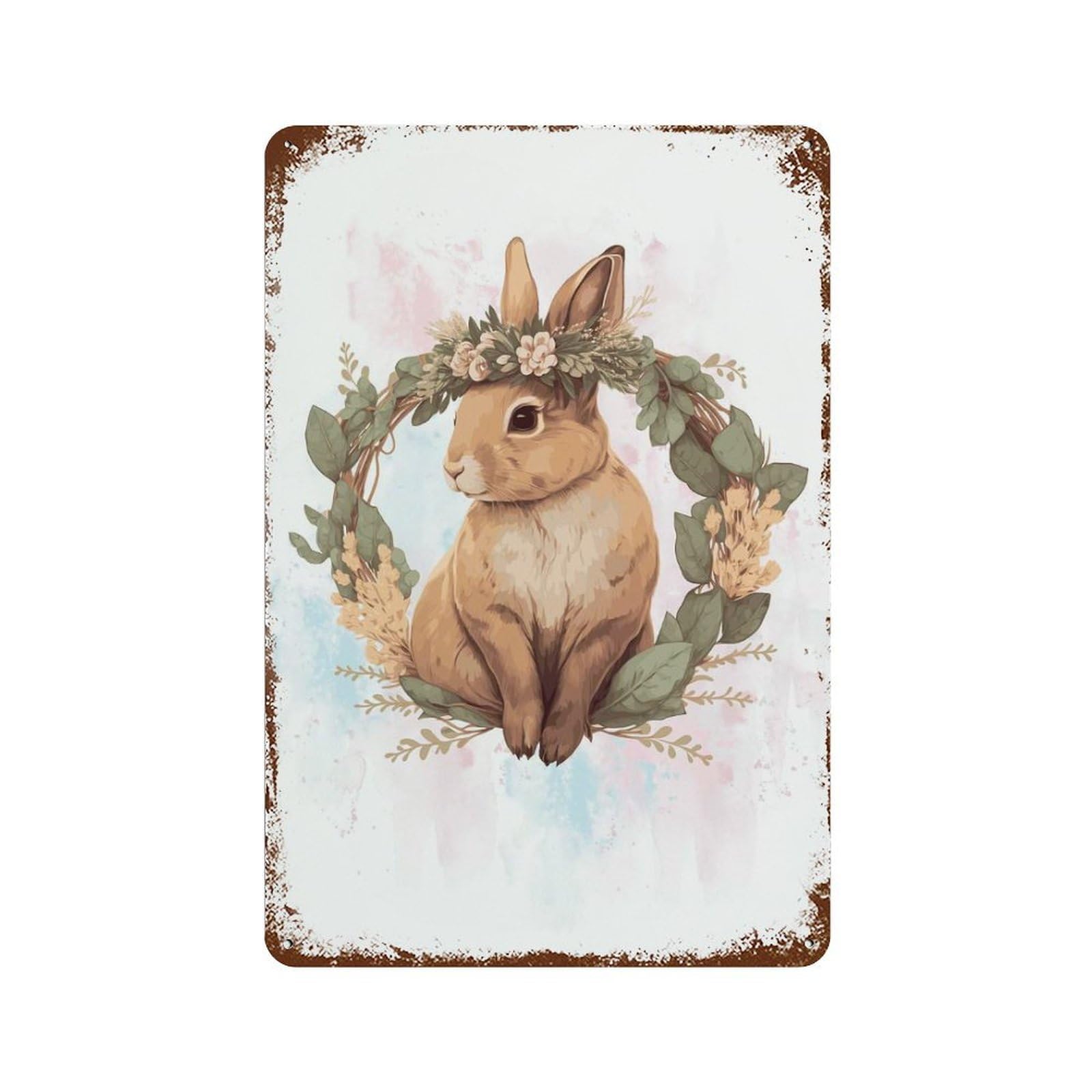 Floral Watercolor Rabbit 11.8"x7.9" Decorative Tin Sign, Retro Wall Decor for Bistro, Counter And Cafe Decor