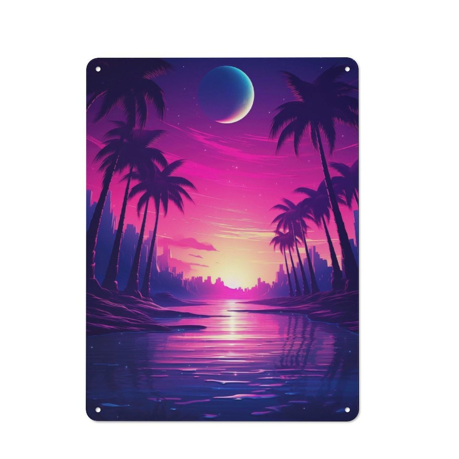 Junmoney Synthwave Sunset Sway Rustic Tin Wall Plaque 40X30cm For Home Bar Wall, For Vintage Wall Decor Fans, For Living Room And Hallway Decor