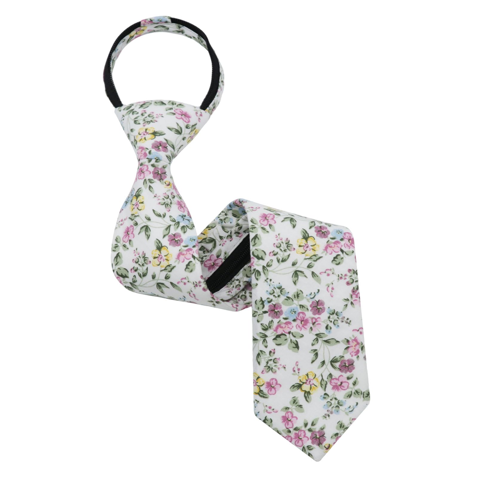 Luckyvestir Boys Zipper Floral Tie for Kids 14" Pre-Tied Cotton Tie Linen Adjustable Necktie for Wedding Graduation Daily