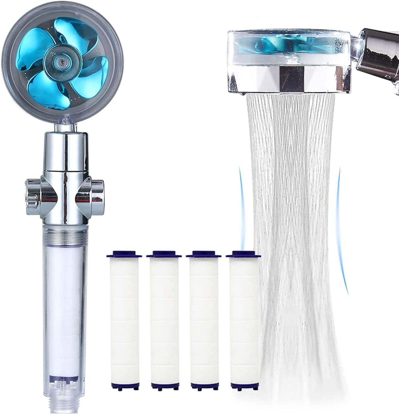 CWPW ANTOWER High Pressure Handheld Showerhead with filters Vortex hydro jet Turbo Propeller 360 Degrees Rotating Easy Install(I-Blue)