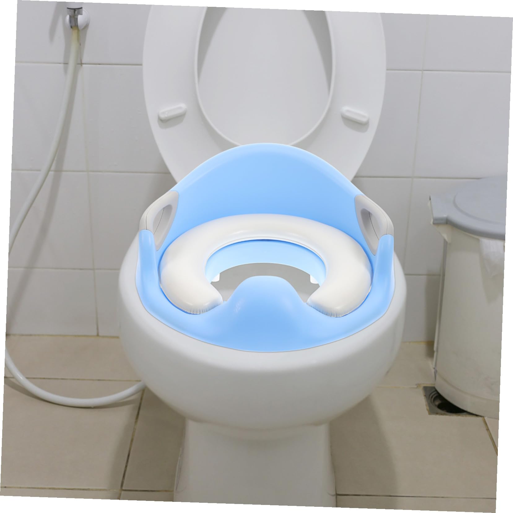 Asiento de Inodoro Infantil Azul Pu para Entrenamiento Asas | Antideslizante, Almohadillas de Apoyo, Tamaño Grande, Fácil de Agarrar, para Niños y Bebés