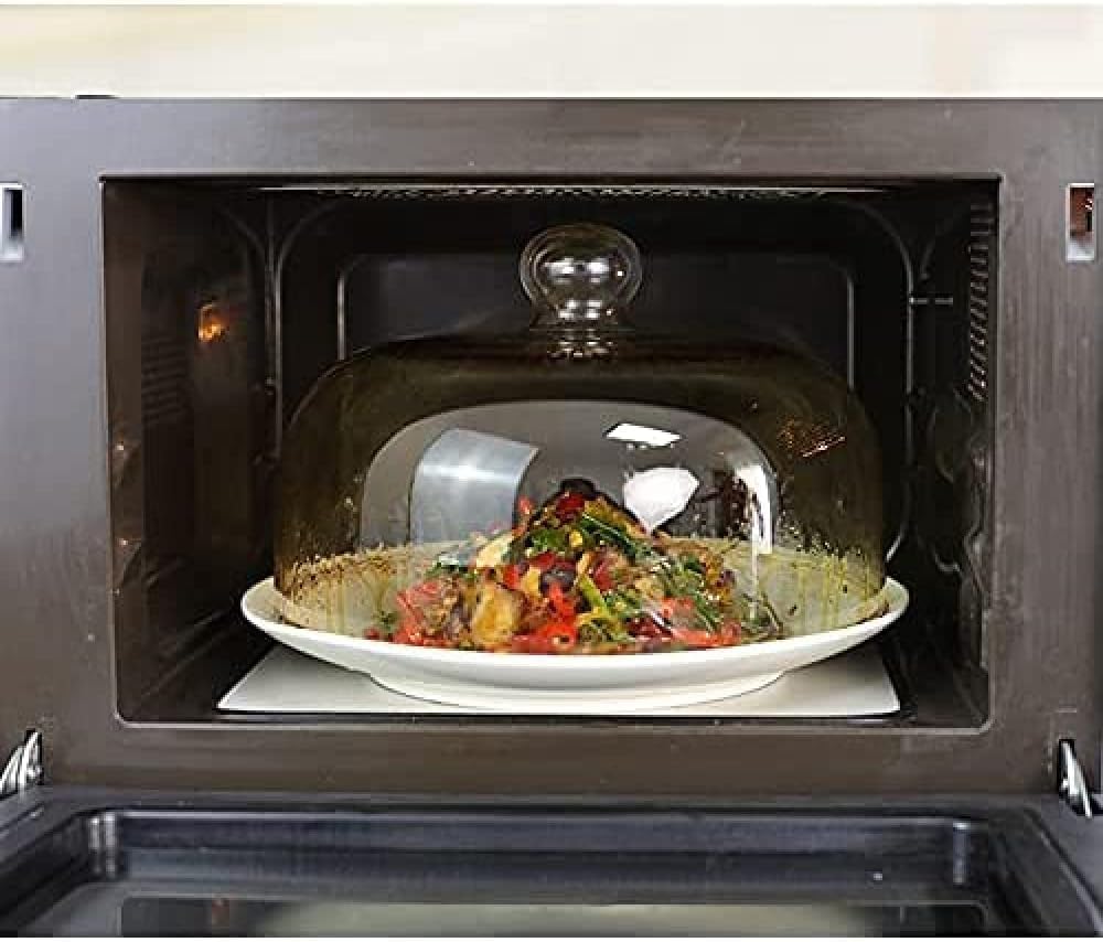 Generico Coperchio in Vetro borosilicato per microonde, Anti-Schizzi, Copertura per Piatto microonde, Campana Multifunzionale per Torte, Manico ergonomico, Lavabile in lavastoviglie,25cm