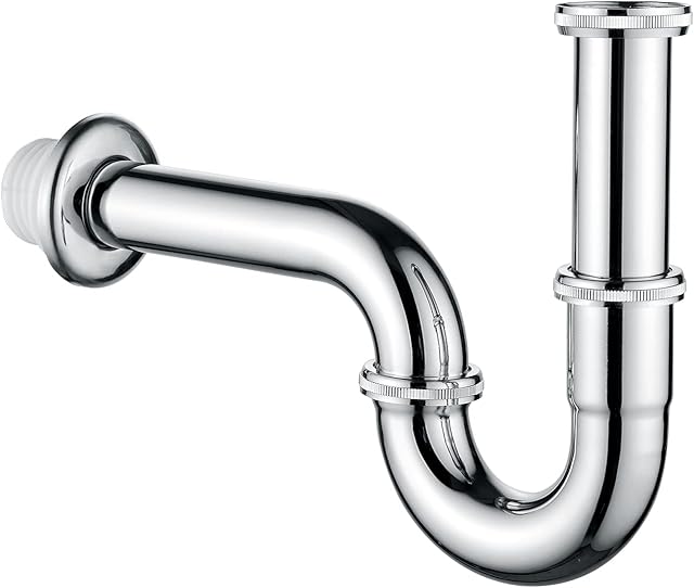 Ibergrif M20506 Universal Siphon do drenażu, rurki sodowej, syfonu w stali nierdzewnej P ze stawami uszczelniającymi, chromowane