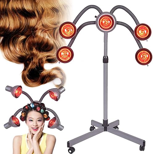 Miniatura 3 de Lámpara de calor infrarrojo de 5 cabezales Procesamiento de color de cabello de luz roja Secado de ajuste de altura Secador de pelo Stand Styling
