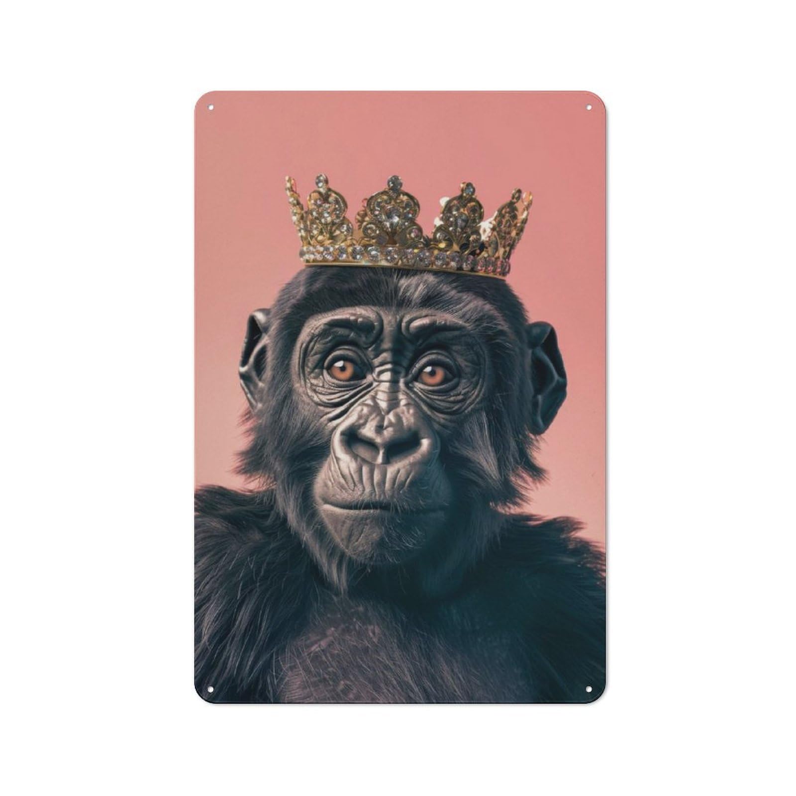 Junmoney Gorilla Pastel Crown Metal Wall Sign 30X20cm Featuring For Garage Wall, For Themed Room Decoration, For Living Room And Hallway Decor