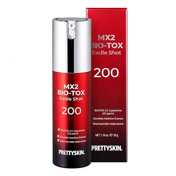 PRETTYSKIN MX2 BIO-TOX Facial Serum Eedle Shot 200 Nourishing Skin Revitalizing Solution Hydrolyzed Sponge 1.16 oz.33g 1.16, Eedle Shot