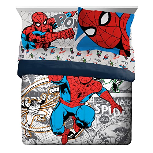 Image of Marvel Spiderman Queen Comforter Set 7 Piece Bedding for Boys, Grey | Bed in a Bag, Comforter Sheets Shams Pillowcases, Official Product, Soft Microfiber, Machine Washable Easy Care, Boys Gift